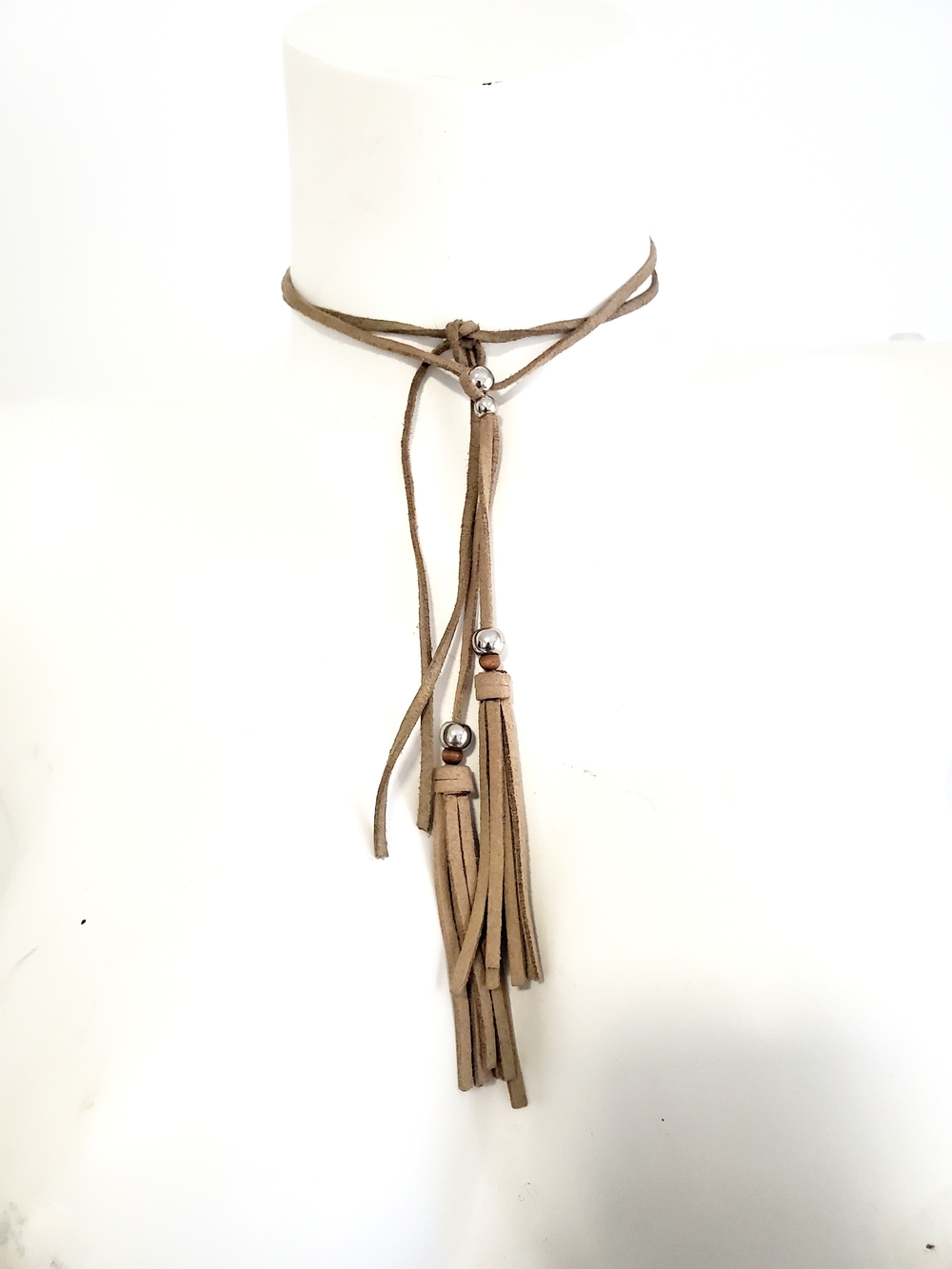 Neutral Tan Suede Tassel Lariat Necklace - Brand Unspecified